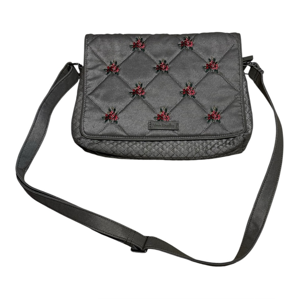 Vera Bradley Iconic Turnabout Floral Quilted Crossbody Bag Purse in Denim Gray